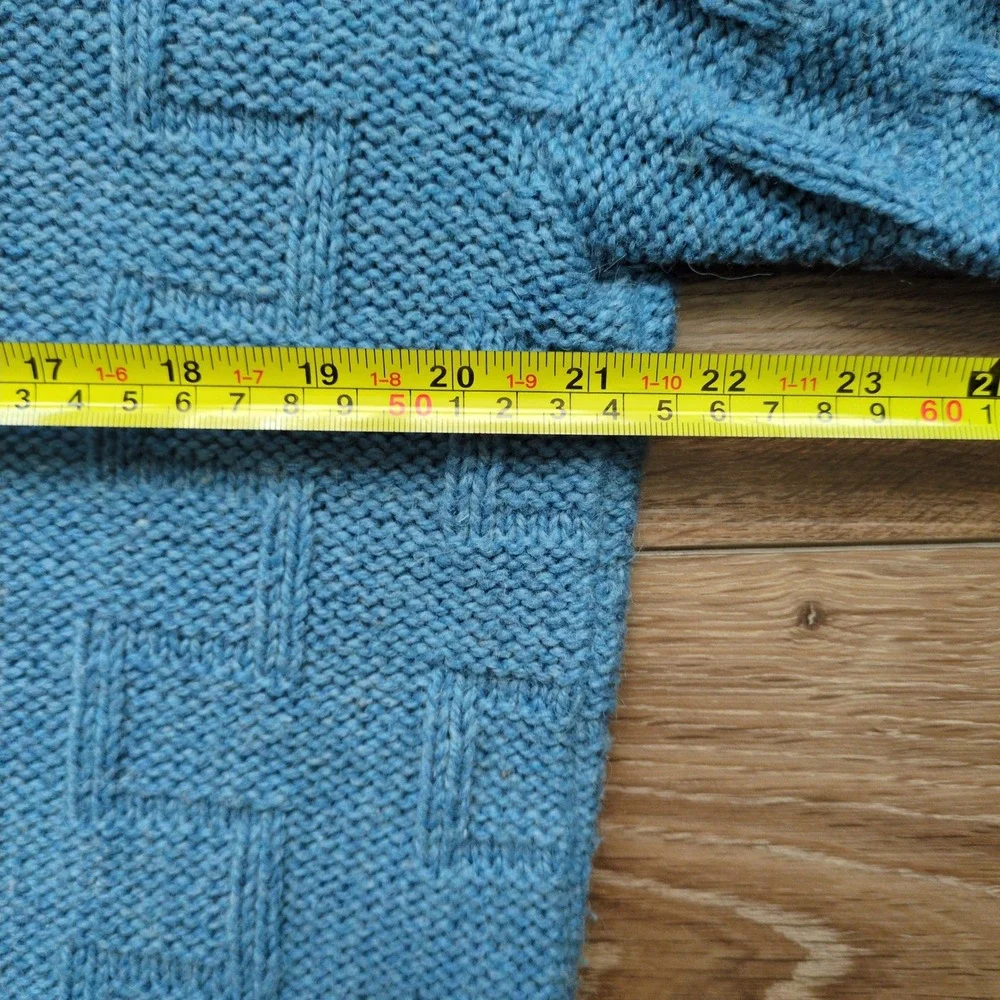 Vtg Shawl Collar Cardigan Blue‎ Basketweave Geometric Knit Button Sweater Size M